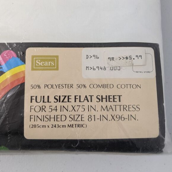 Medley White Vintage Full Flat Sheet Sears Perma Prest Percale Cotton Blend New - Picture 3 of 7